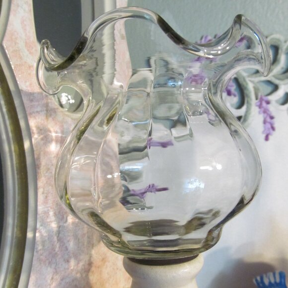 Home Interiors Sconce Ruffled Edge Glass Candle Holder Mirrored Pink Marble Look - Picture 3 of 16